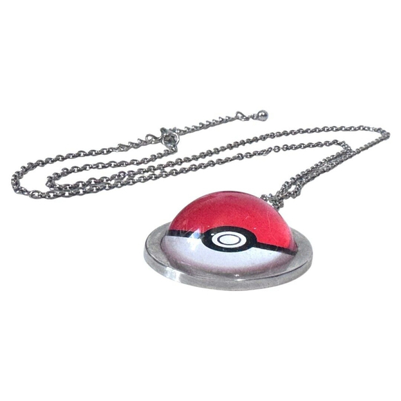 2014 Pokemon POKEBALL Glass Dome PENDANT on‎ 20" Chain - Picture 1 of 4